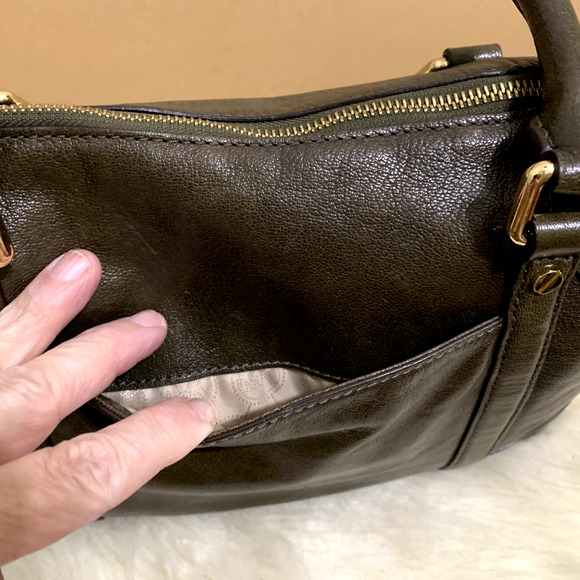 MICHAEL KORS Dark Olive Green Leather Belted Trim MCGRAW Slim Satchel w/Strap - Picture 6 of 16